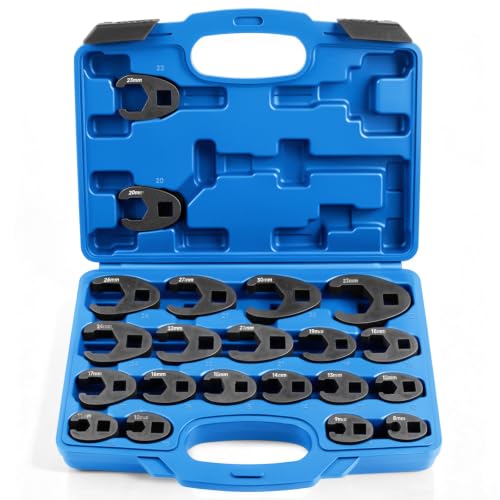 21Pc Crowfoot Wrench Set–6 Point, 1/2" & 3/8" Drive, Metric 8-32mm