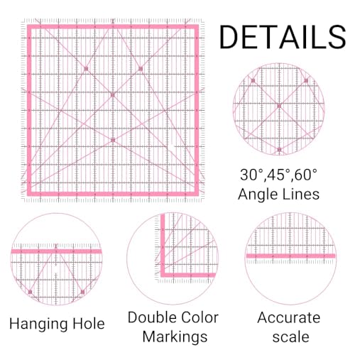 Quilting Rulers(2.5",3.5", 5", 6", 8"),5 Square Ruler Quilting Templates - color: Pink