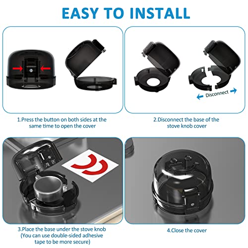 Gas Stove Knob Safety Covers | Oven Lock Baby Proofing - Heat Resistant - color: Black