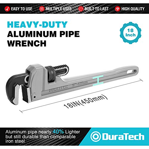 DURATECH 18-inch Aluminum Straight Pipe Wrench, Adjustable Plumbing Wrench - size: 18-inch, style: Straight