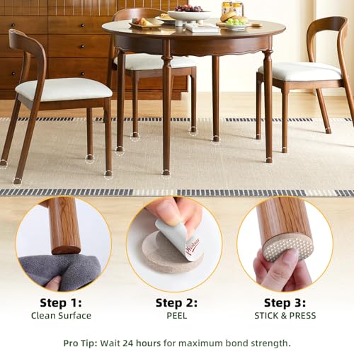 PHIXBEAR 60Pcs Chair Leg Floor Protectors with Silicone Dots, 1" Felt Pads