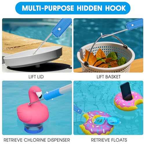 TidyMister Pool Brush with Pole - 20’’ 2-in-1 Detachable Round Brush with Extra Side Brush for Cleaning Hard-to-Reach Corners, 9 FT Aluminum Extended Pool Pole with Hidden Hook Retriever - size: 20 Inch