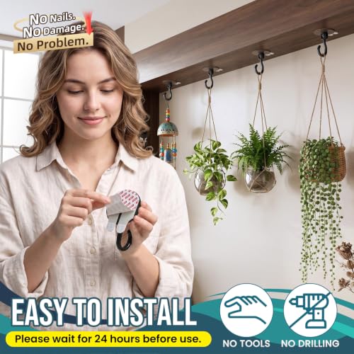 TAILI Adhesive Ceiling Hooks for Hanging Plants, No-Drill 4 Pack Wood Grain - color: Wood Grain, size: 4x Large