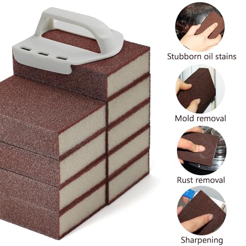 6 Pack Magic Carborundum Sponge with 1 Handle Rust Scrubber for Cookware - size: 6pcs