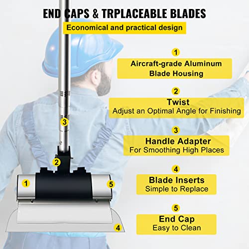VEVOR Skimming Blade Set,10"+16"+24" Blades + 35"-78" Extension Handle，European Stainless Steel Construction Knife, Aluminum Blade Profile Smoothing Knockdown Spatula for Gyprock/Drywall/Wall-Board - size: 10"+16"+24", style: With Extension Handle