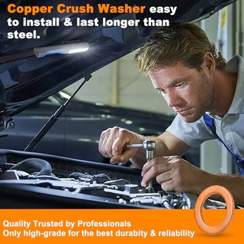 200pcs 9 Sizes Premium Copper Metric Sealing Crush Washers Assortment Kit,Flat Sealing Washer M5 M6 M8 M10 M12 M14,Flat Ring Sump Plug Oil Seal Gasket Sealing Fitting Washers for Industrial,Household