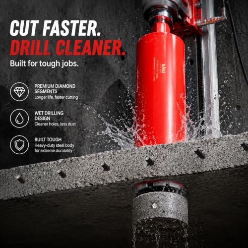 SALI 8 Inch Wet Diamond Core Drill Bit, for Reinforced Concrete, Brick, Block, Stone, 15" Drilling Depth,Core Drill Bit， 1-1/4"-7 Thread - size: 8 Inch