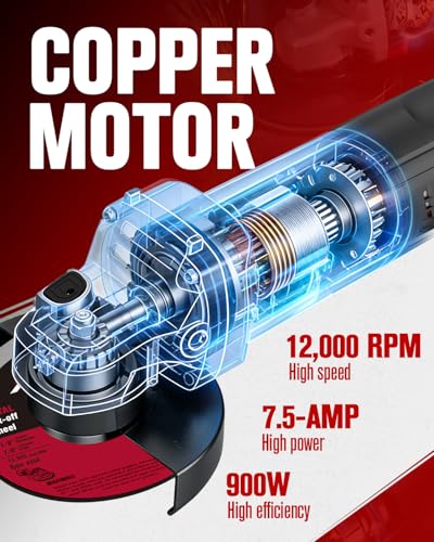 AVID POWER Angle Grinder 7.5-Amp 4-1/2 inch Electric Grinder Power Tools with Grinding Wheels, Cutting Wheels, Flap Disc and Auxiliary Handle for Cutting, Grinding, Polishing & Rust Removal - Dark Red - color: Dark Red