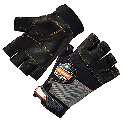 ProFlex 901 Impact Protection Work Gloves, Padded Leather Palm, Half-Finger, Small