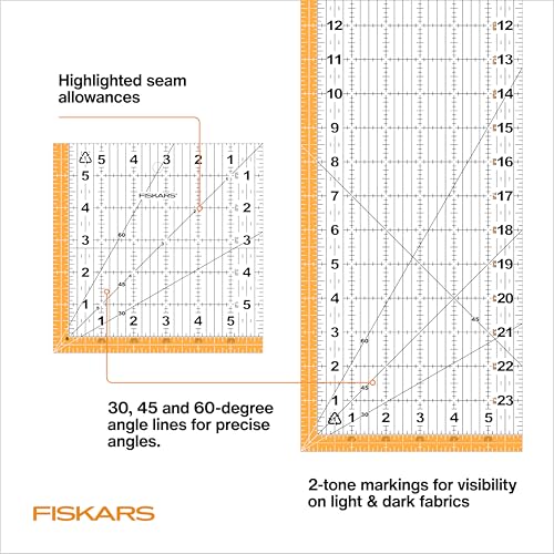 Fiskars 3-Piece Ruler & Connector Set, 6.5" x 6.5" & 6.5" x 24.5" Rulers - size: 6.5" x 6.5" and 6.5" x 24.5"