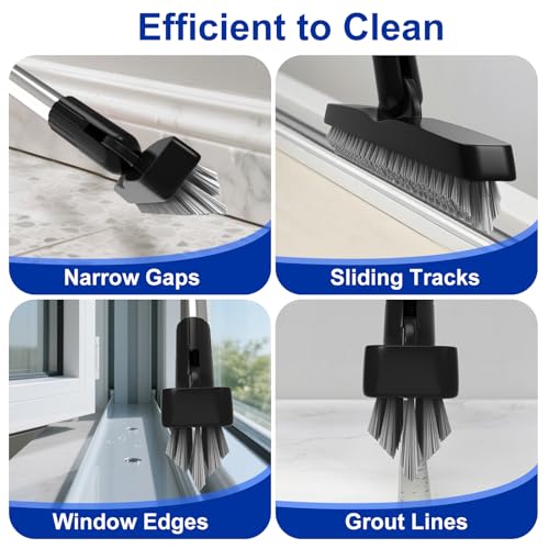 BITOPE Grout Brush Cleaner with Adjustable Long Handle Swivel V-Shaped Stiff Bristles Scrubber for Cleaning Tile Crevice Line Corner Bathroom Shower Baseboards Hard to Reach Areas-56 inch