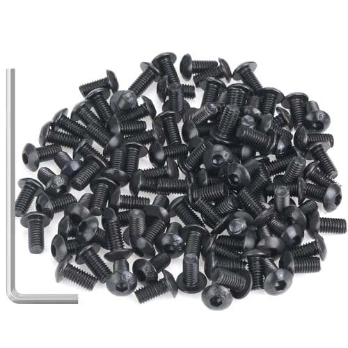 105 Pieces M3 x 6mm Button Head Socket Cap Screws, Thread Pitch 0.5mm, Sutemribor M3 Black Screws, 10.9 Grade Alloy Steel, Black Oxide Finish, Fully Threaded - size: M3 x 6mm, style: Button Head