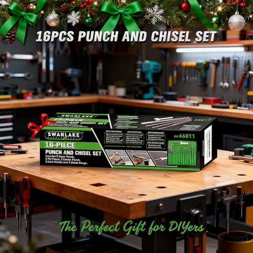 16-Piece Precision Punch & Chisel Set - Taper Punch, Pin Center Punch, Cold Chisels & Gauge for Versatile Applications - size: 16PCS