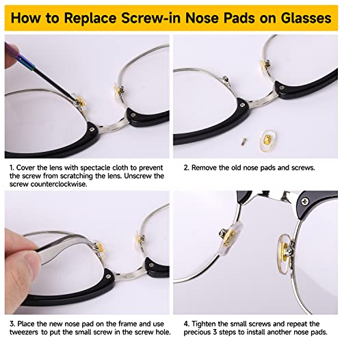 Eyeglass Nose Pads, 24 Pairs of Screw-in Glasses Nose Pads, Upgraded Magnetic Eyeglass Repair Kit with Precision Precision Screwdriver Set, Screws, Tweezer for Travel, Birthday Gift, Christmas - color: Yellow