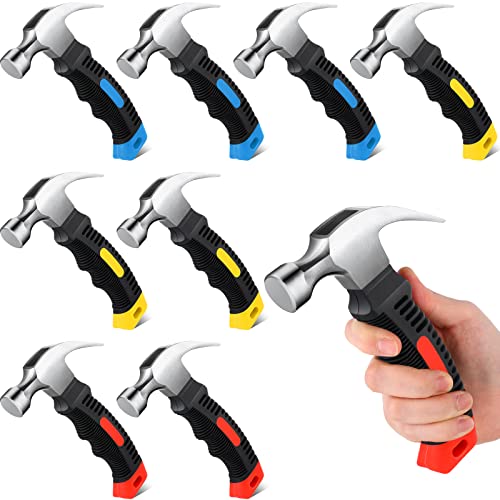Therwen 9 Pcs Small Claw Hammer Bulk 8 Oz Small Stubby Hammers Mini Stubby Claw Hammer Multifunction Hammers Tool with Soft Rubber Handle for Home Repair DIY Building Woodwork Camping 3 Colors