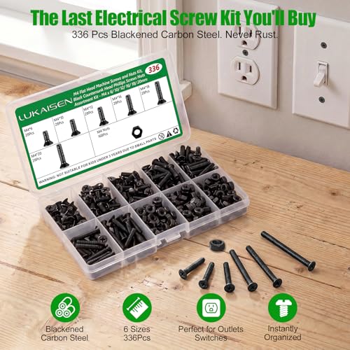 336 Pcs Black M4 Flat Head Machine Screws and Nuts Bolt Kit | High-Strength Carbon Steel Black Oxide, M4 x 6/10/12/16/18/20mm, Precision Fasteners for DIY & 3D Printing, Storage Box - size: 336Pcs M4*6/10/12/16/18/20mm-Flat