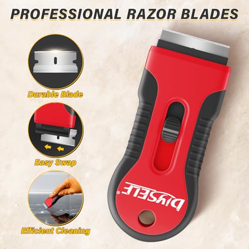 DIYSELF 2 Pack Razor Scraper, Glass Stove Top Scraper with 10 Blades - color: Red