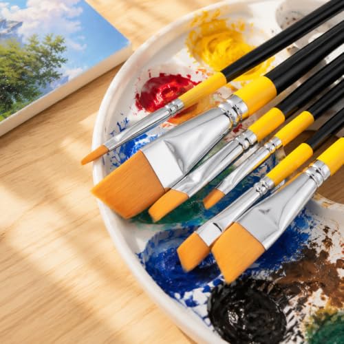 6PCS Small Angled Paint Brushes for Craft Detail Trim, 6 Sizes Flat Angular