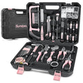 Sundpey 148 Pcs Portable Basic Hand Repair Home Tool Kit Set with Case Pink - color: Pink