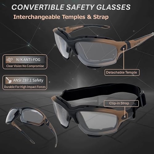 Powersports Safety Goggles, ANSI, Zero‑Pressure, Durable Anti‑Fog, Riding, Hunting Shooting, Fit Men and Women - color: Cocal-black