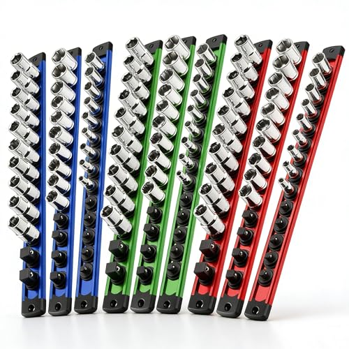 Magnetic Socket Organizer 9-Piece for 1/4, 3/8, 1/2 Sockets Red/Blue/Green
