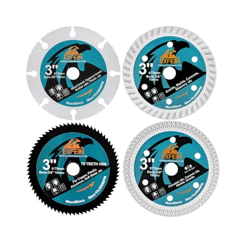 3 Inch Circular Saw Blade Set 4pcs for Cutting Tile Soft Metal Wood Concrete Diamond Disc - size: Variety Set(for Tile/Metal/Wood/Concrete)