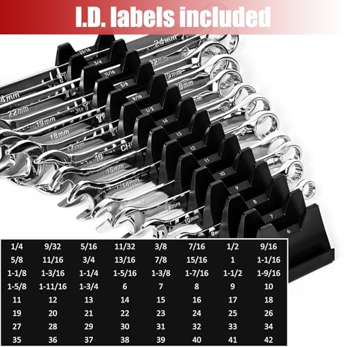 12 pcs Magnetic Modular Wrench Organizer Wrench Holder - Wrenchs Tool Organizers for Tool Drawer Storage, Wrenchs Rack with Metric SAE Labels, Tool Storage Set Holder Festival for Mechanics - style: 12 PCS
