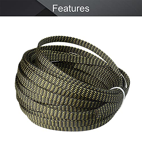 Othmro Length 10m/32.8ft Width 8mm PET Expandable Braid Protecting Managing Cable Sleeving Flexible Wire Mesh Sleeve Black Gold - color: Black Gold, size: 32.8ft x 0.31in