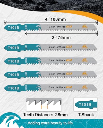 50pcs Jigsaw Blades T101B for Wood - Straight Cut, 10TPI T-Shank Jigsaw Blades - size: T101B
