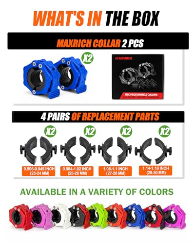 MAXRICH Ultra-Thin 1-Inch Barbell Clamps, Quick Release Weight Clips for 23–30mm Bars, Secure Barbell Collars for Home Gym - color: Blue