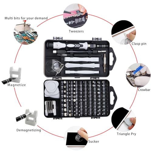 122 in 1 Precision Screwdriver Set Magnetic Professional Computer Repair Tool Kit Small Electronic Screwdriver Set for Phone, PC, Watch, Game Console, Tablet, Camera, Modding, and DIY Projects