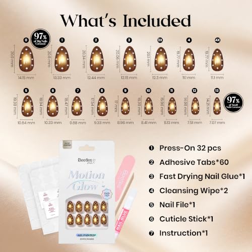 Beetles Brown Cat Eye Press On Nails Short Almond, 32PCS, Polka Dot Design - color: 2A - Maple Taffy - S
