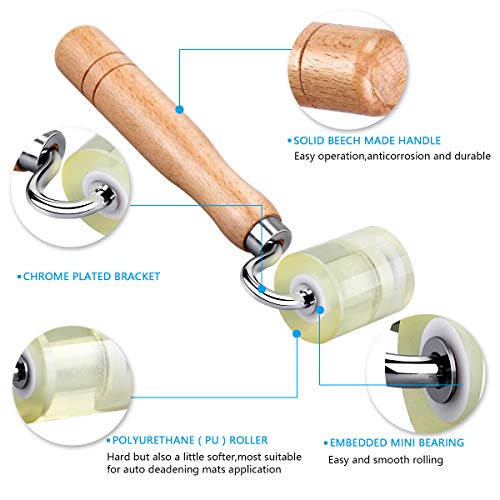 LUMITECO Auto Car Audio Sound Deadening Application Rolling Wheel Roller,Heat Abatement Mat Wallpaper PU Deadener Application Seam Roller - size: 1 PCS Wood Color Handle