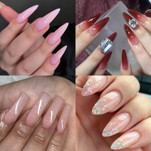 Fcozpjk 12 Colors Poly Nail Gel Kit Clear White Nude Pink Glittery Poly Gel - color: 12colors-gel