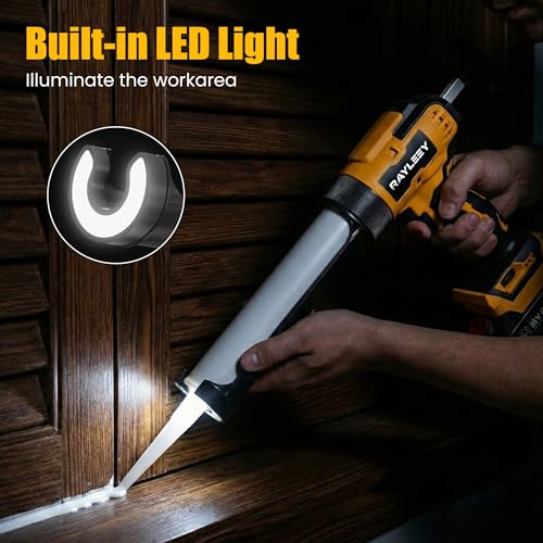 Electric Caulking Gun, Battery Powered Caulk Gun with 2 x 2000mAh Batteries, 9pcs Caulk Remover Tool, 6 Adjustable Speeds, Dripless Auto Retract, LED Light Silicone Gun for Filling, Sealing - color: With 2x 2.0ah Battery