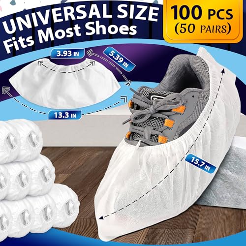 100 Pcs White Shoe Covers Disposable, 50 Pairs Non-Woven for Indoors | Disposable Shoe Covers for Indoors, Stretch Fit Up to 15.7 In, Breathable and Single Use, for Home Use, Cleaning and Tours - style: 50Pairs Disposable White Shoe Covers