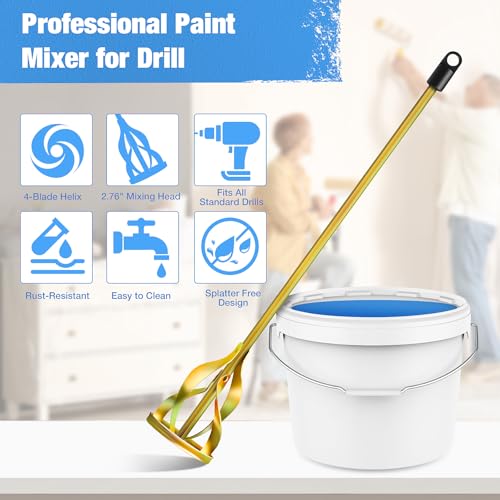 Paint Mixer for Drill, Upgraded 4-Blade 2.76" Helix Mixing Paddle Rust-Proof Paint Stirrer, Fits All Standard Drills for 1-5 Gallon Bucket, Paints, Resin, Epoxy, Mud, and Slurry - color: 1-pack/Rainbow Gold