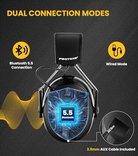 5.4 Bluetooth Hearing Protection Headphones 30dB, 48H Playtime Rechargeable - color: Black