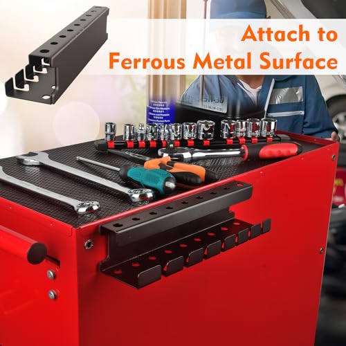 MUTUACTOR Magnetic Wrench Holder Heavy Duty,Anti-scratch Magnetic Mount Screwdriver Rack, 2 Layers Wrench Screwdriver Holder for Work Bench Toolbox Tool Cart,1PCS,Black,9 Holes and 7 Slots - style: Black Screwdrivers Wrench Holder