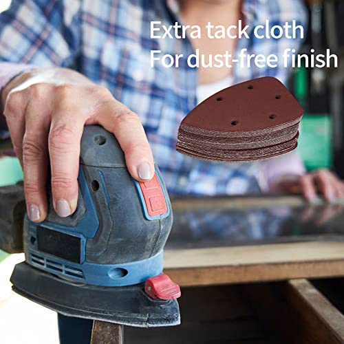50 Pcs Mouse Detail Sander Sandpaper, 40/80/120/180/240 Grit Hook and Loop 140mm Mouse Sander Pads, Sander Replacement Pads, Assorted Triangle Sandpaper for Detail Mouse Sander