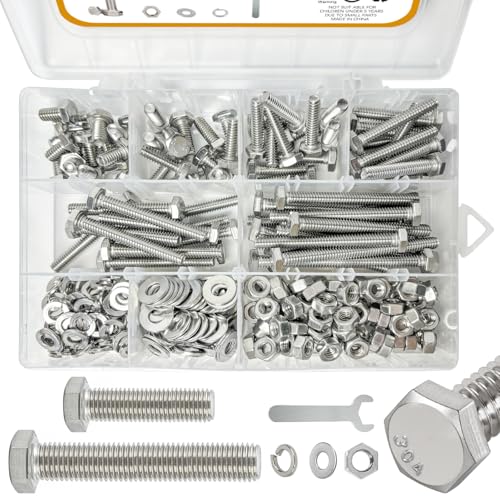 Senyard 240PCS 1/4-20 Bolts and Nuts Kit (Stainless Steel, 1/4-20 Hex Bolts, Nuts, Washers, Wrench) - size: 1/4-20 bolts