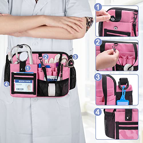 Damero Nurse Fanny Pack with Multi-Compartment and Tape Holder, Pink - color: Pink