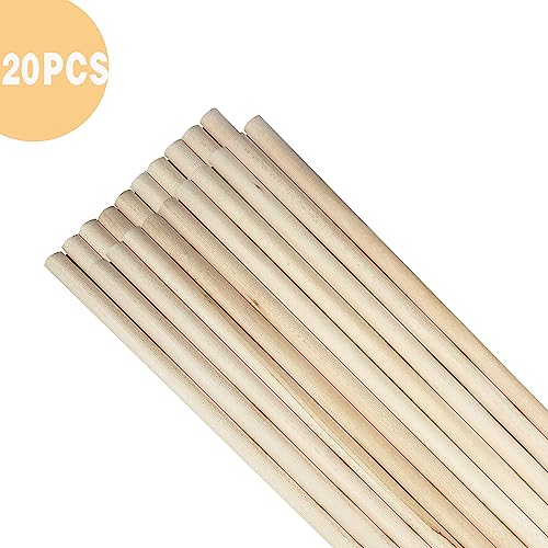 20 PCS Wooden Dowel Rods, 3/4 x 12 Inch