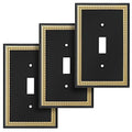 Pearled Frame Decorative Wall Plate Switch Plate Outlet Cover (Single Toggle 3PK, Black & Dark Golden) - style: Single Toggle 3PK