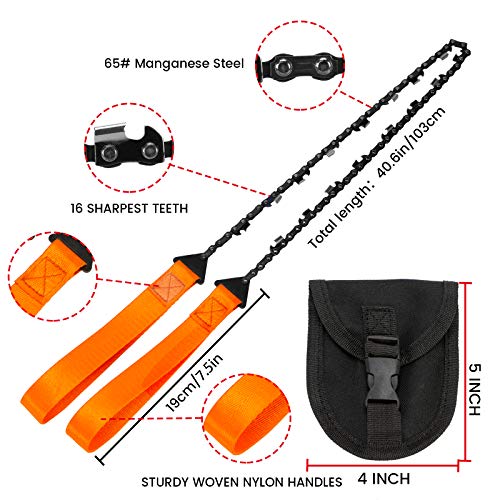 Pocket Chainsaw 24"-31"Two-sided Teeth,3X Faster with Cutting Blade ON Every Link,Best Compact Folding Hand Saw Tool for Survival Gear,Camping,Hunting - size: 24 inch