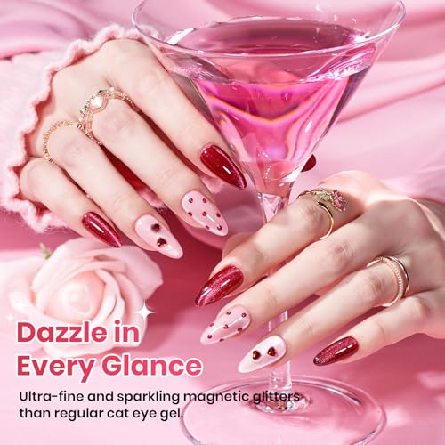 Beetles Pulse of Love Pink Cat Eye Gel Nail Polish Set, 6 Colors Pink Gel - color: A - Cat Eye | Pulse of Love