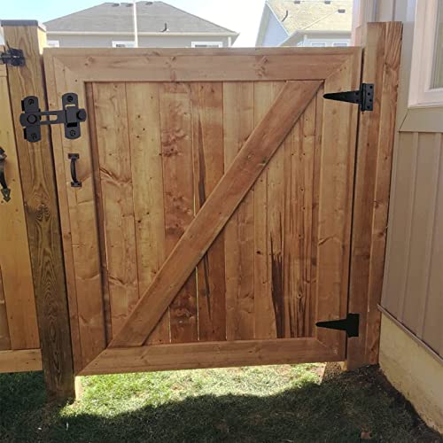 Barn Gate Latch Hardware Kit,2 Latch+4 Hinges,Stainless Steel Black