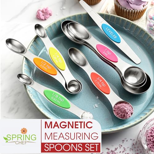Spring Chef Stainless Steel Magnetic Measuring Spoons Set of 8, Neon - color: Neon, size: 1-Pack
