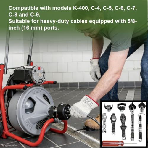 10PCS K-400 Drain Snake Drill Attachment Kit - 5/8 Inch Auger Cutter Heads & Spiral Tips Set for K-400 C-4/C-6/C-7/C-8/C-9, Drain Cleaning Cable Accessories for Plumbers & DIYers