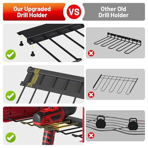 Power Tool Organizer Wall Mount with Charging Station, Garage Storage Rack for Cordless Drill, Tool Battery, Bit and Screwdriver, Utility Shelf with Power Strip and Hooks (3 Layer) - size: 3 layer